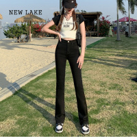 NEW LAKE蓝色牛仔裤女春秋2024年新款小个子修身马蹄裤显瘦高腰微喇叭裤子
