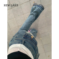 NEW LAKE大码美式复古低腰微喇叭牛仔裤女修身显瘦宽松直筒拖地裤子潮