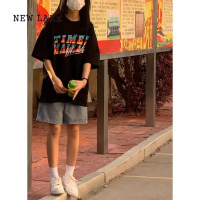 NEW LAKE小个子直筒牛仔短裤女夏季薄款港味学生宽松2024年新款阔腿五分裤