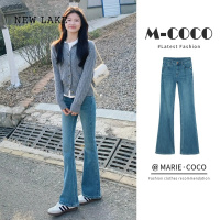 NEW LAKE小个子垂坠感喇叭裤2024年新款春高级感蓝色高腰微喇牛仔裤女