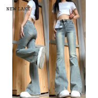 NEW LAKE美式复古微喇小个子牛仔裤女高腰显瘦修身弹力辣妹喇叭裤春秋
