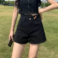 NEW LAKE高腰黑色牛仔短裤女夏季2024年新款a字宽松显瘦辣妹热裤外穿裤子