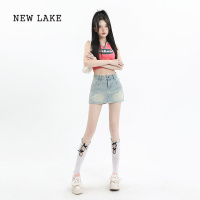 NEW LAKE美式辣妹磨白牛仔裤裙女夏季新款设计感高腰显瘦a字热裤半身裙ins