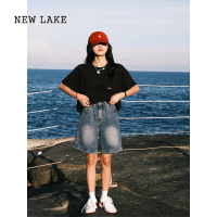 NEW LAKE欧美风vibe高街复古蓝五分五分裤女夏季设计感小众宽松阔腿牛仔短裤