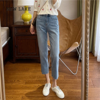 NEW LAKE适合梨型身材弹力九分牛仔裤女春秋大码胖mm显瘦百搭烟管直筒裤