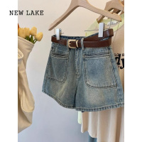 NEW LAKE梨形身材复古蓝牛仔短裤女夏大码胖mm小个子高腰显瘦a字阔腿热裤