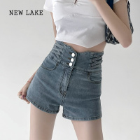 NEW LAKE浅色牛仔短裤女夏季薄款2024年新款高腰显瘦收腹a字热裤子潮ins