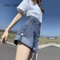 NEW LAKE夏季新款大码牛仔短裤女宽松韩版翻边阔腿裤高腰显瘦a字型薄款潮