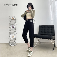 NEW LAKE做旧美式哈伦老爹裤子春季2024新款女装不规则高腰显瘦复古牛仔裤