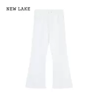 NEW LAKE美式白色喇叭裤百搭牛仔裤女2024春夏高腰拖地裤长裤宽松