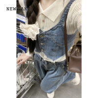 NEW LAKE奶盐系分体式牛仔背带裤女2024春夏新款设计感小众宽松直筒裤套装