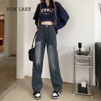 NEW LAKE春季新款复古蓝色牛仔裤子宽松显瘦直筒裤高腰阔腿拖地长裤女装潮