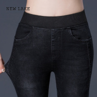 NEW LAKE松紧腰牛仔裤女2024新款九分小脚裤高腰中年妈妈弹力加绒裤子