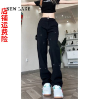 NEW LAKE美式高街vibe风牛仔工装裤女夏季情侣款黑色伐木裤男高个子直筒裤