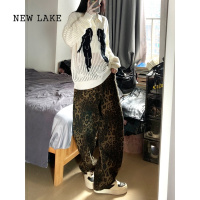 NEW LAKE大码美式高街豹纹工装裤女宽松阔腿牛仔裤男夏季新款休闲裤子