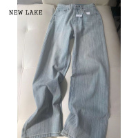 NEW LAKE信手拈来的大长腿!浅色高腰牛仔裤女宽松垂感小个子直筒裤子