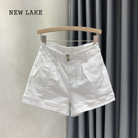 NEW LAKE白色牛仔短裤女夏韩版2024年新款时尚休闲裤弹力显瘦高腰a字热裤