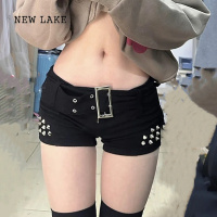 NEW LAKE网红性感低腰辣妹y2k短裤女重工铆钉弹力紧身热裤春夏牛仔短裤