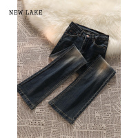 NEW LAKE模腿既视感!复古高腰微喇叭牛仔裤女宽松百搭水洗做旧直筒长裤