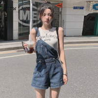 NEW LAKE减龄气质不规则牛仔背带裤女夏季薄款大码设计感洋气显瘦连体短裤