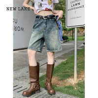NEW LAKE拽酷先锋~复古水洗牛仔五分裤女夏季高腰直筒阔腿短裤裤子