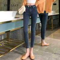 NEW LAKE2024夏季新款复古港味做旧九分牛仔裤女辣妹紧身弹力小脚铅笔裤子
