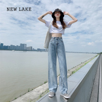 NEW LAKE高腰牛仔裤女加绒直筒裤子季2024年新款宽松显瘦小个子阔腿裤