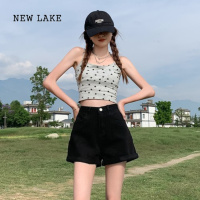 NEW LAKE[呼呼专享]辣妹翻边牛仔裤女新款糖果色阔脚短裤性感休闲裤M003