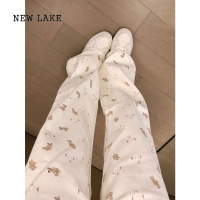 NEW LAKE美式复古高街hiphop牛仔裤女春秋设计感小众宽松直筒阔腿夏季裤子