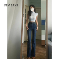 NEW LAKE175高个子加长版复古高腰显瘦牛仔裤女弹力修身加绒加厚微喇叭裤