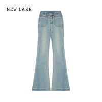 NEW LAKE设计感复古水洗牛仔裤女春夏高腰修身马蹄裤长裤微喇叭裤