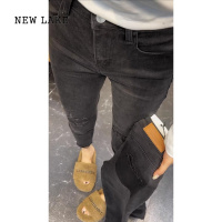 NEW LAKE2024春季新款九分牛仔裤女大码胖mm高腰显瘦假破洞毛边直筒烟管裤