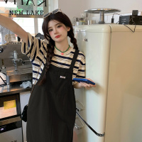 NEW LAKE大码女装夏季新款胖MM遮肉显瘦牛仔背带裙连衣裙女短袖t恤套装