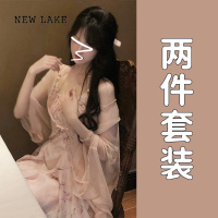 NEW LAKE新中式女装碎花挂脖吊带连衣裙夏季2024新款小个子收腰蓬蓬短裙子