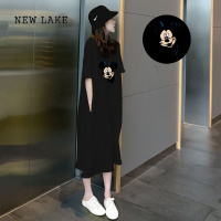 NEW LAKE胖mm短袖t恤裙女装2024年夏装宽松长款大码过膝连衣裙休闲长裙子