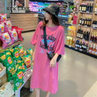 NEW LAKE纯棉连衣裙孕妇短袖T恤女2024夏季宽松大码中长款过膝休闲懒人裙