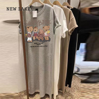 NEW LAKE连衣裙2024新款女纯棉宽松短袖长款t恤大码微胖长裙睡裙女款夏季