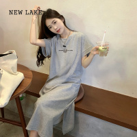 NEW LAKE大码女装短袖t恤连衣裙夏季胖mm宽松显瘦长裙小个子纯棉过膝裙子