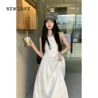 NEW LAKE法式白色背心裙无袖气质连衣裙女2024夏季设计感长裙收腰显瘦裙子