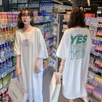 NEW LAKE2024夏新款中长款纯棉短袖t恤连衣裙女韩版宽松ins大码孕妇居家裙