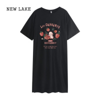 NEW LAKE黑色t恤连衣裙女夏季2024新款韩系高级感宽松慵懒风休闲懒人长裙