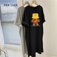 NEW LAKE大码女装短袖t恤裙子夏季纯棉胖mm遮肚显瘦长裙慵懒风过膝连衣裙
