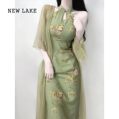 NEW LAKE大码胖妹妹新中式古风改良旗袍少女高端气质精致挂脖连衣裙女夏季