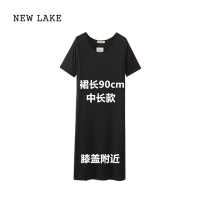 NEW LAKE大码短袖裙2024夏韩版莫代尔圆领中长款打底裙宽松遮肚显瘦连衣裙