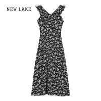 NEW LAKE法式复古碎花裙连衣裙女夏季度假风气质修身包臀裙长裙子