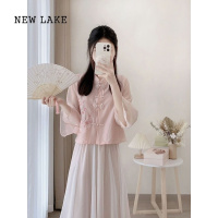 NEW LAKE新中式国风唐装粉色连衣裙女春款2024新款小个子改良汉服套装裙子