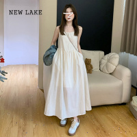 NEW LAKE白色茶歇吊带连衣裙子女早春2024新款夏季高级感法式气质甜美长裙