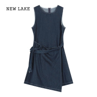 NEW LAKE复古无袖牛仔背心裙女装夏季小众设计感连衣裙系带气质A字裙短裙