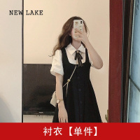 NEW LAKEjk学院风背带黑色连衣裙子女夏季小个子泡泡袖衬衫公主裙两件套装