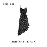 NEW LAKE无境追逐 斜边碎花吊带连衣裙法式显瘦裙子吊带长裙女夏季不规则